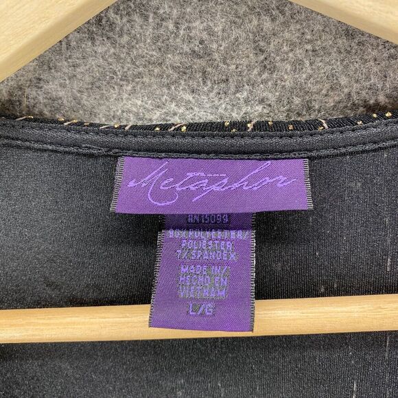 Metaphor Blouse Women L Large Black Striped V-Neck Long Sleeve Pullover Casual - Picture 5 of 9